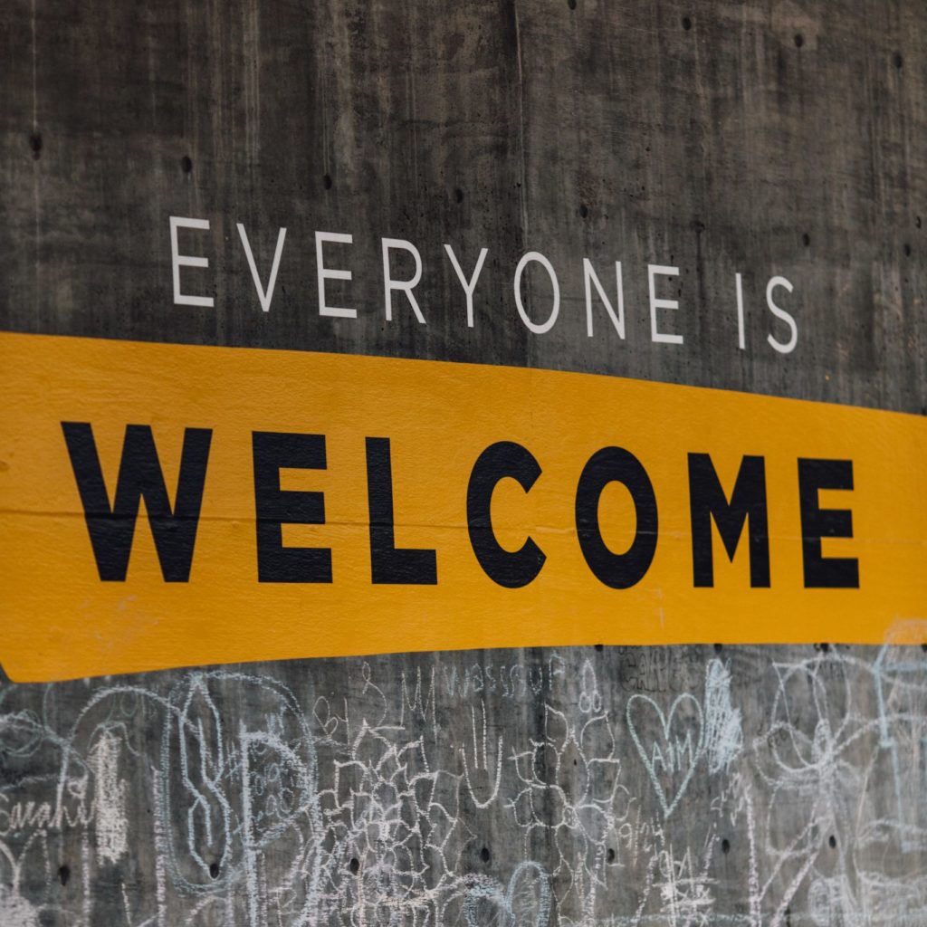 Message on grafitti wall: Everyone is Welcome